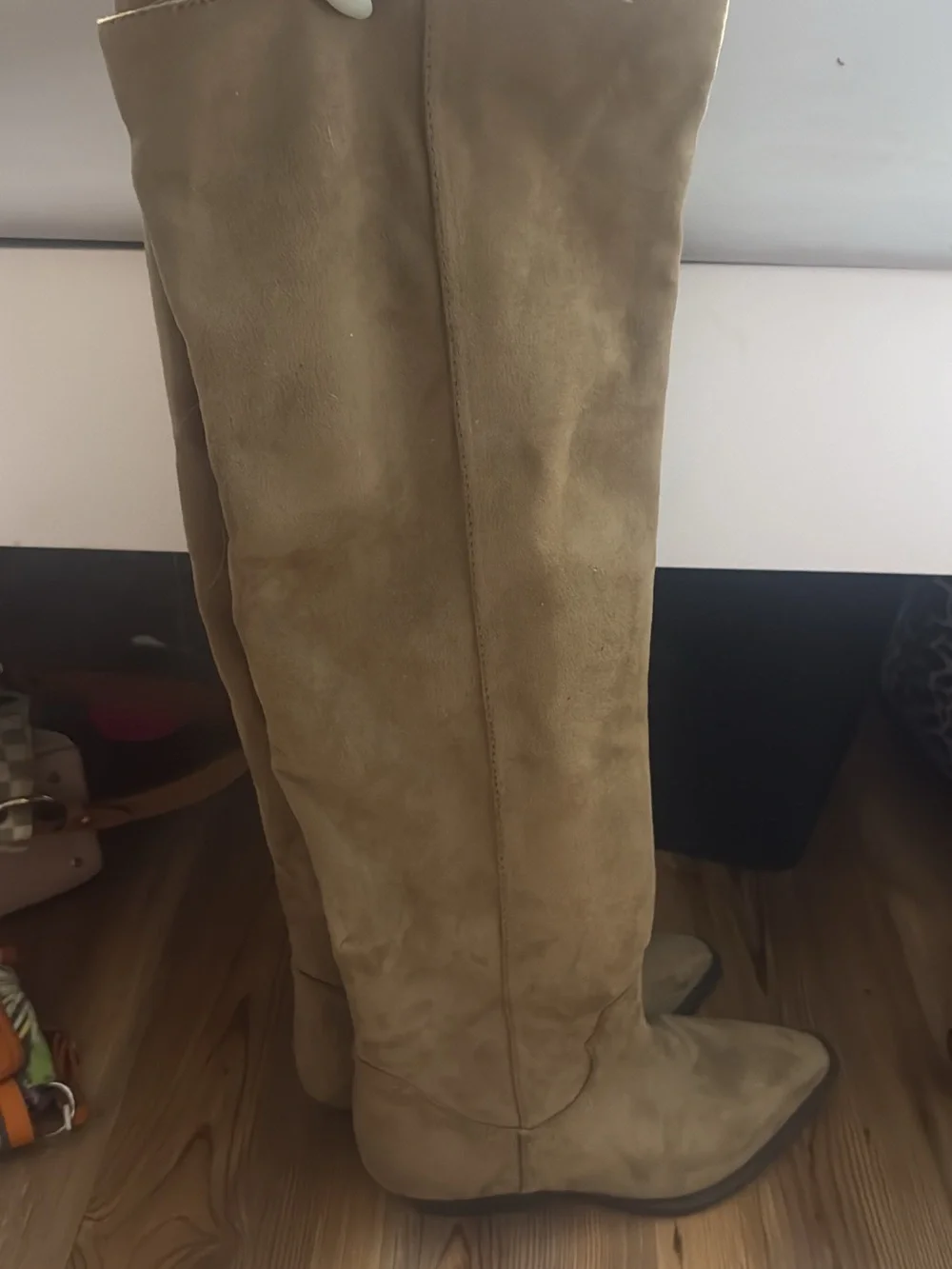 Time and Tru Over-the-Knee Suede Boots in Taupe